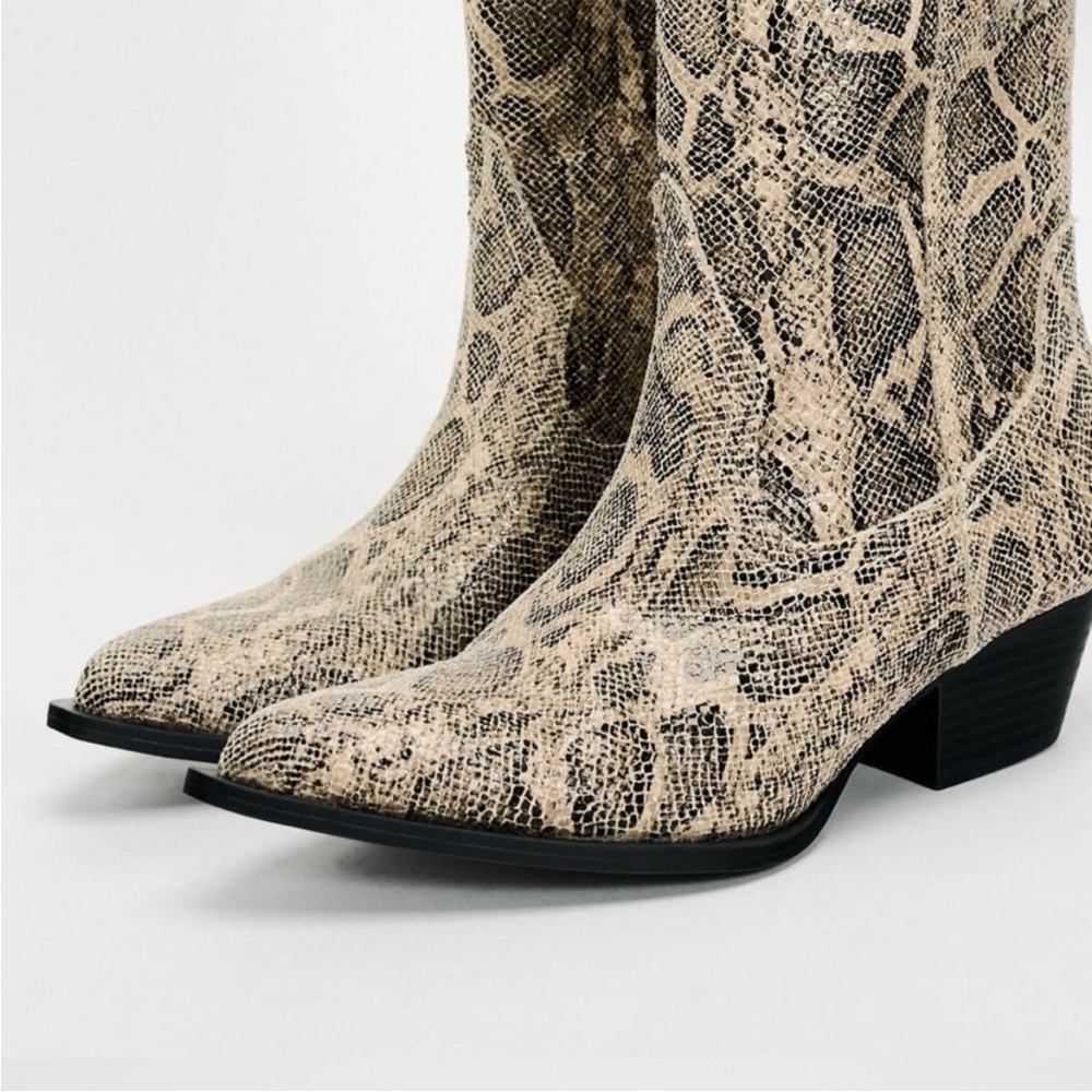 Zara Snakeskin Knee-High Boots - Picture 6 of 13